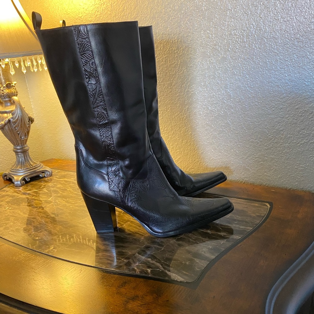 ANTONIO MELANI CASSIDY Tooled Black Leather Boots